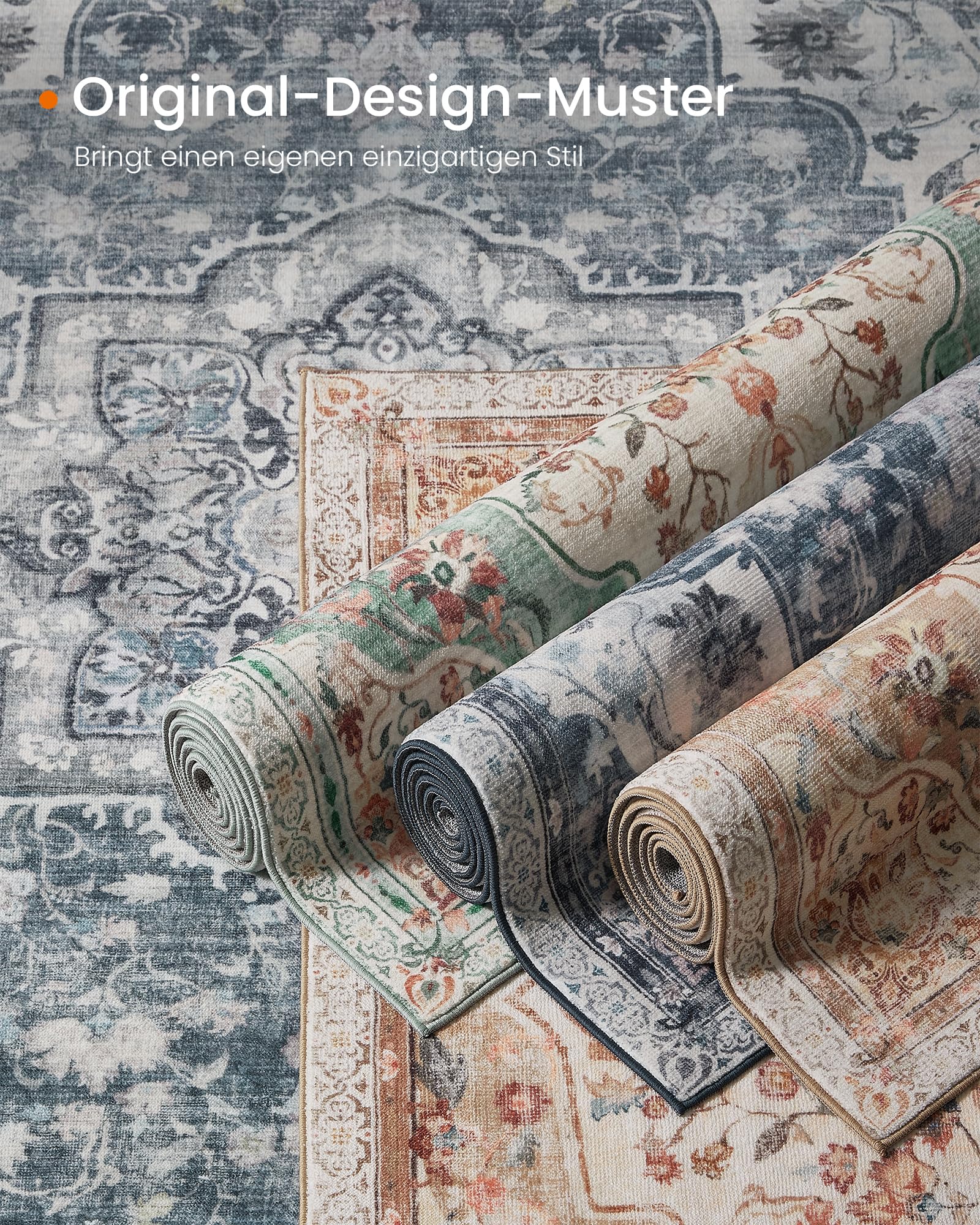 SONGMICS HOME Vintage Teppich, 120 x 170 cm, Wohnzimmerteppich, Schlafzimmerteppich, Waschbarerteppich, Rutschfester Teppich, für Küche, Flur, Esszimmer, aquamarinblau TAR032Q01 7