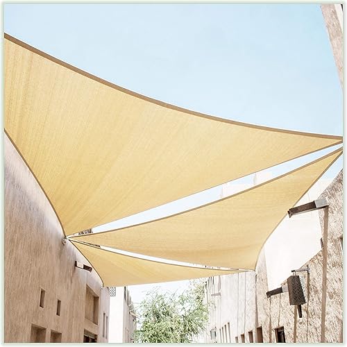 ColourTree 16' x 16' x 22.6' Beige Right Triangle CTAPRT16 Sun Shade Sail Canopy Mesh Fabric UV Block - Commercial Heavy Duty - 190 GSM - 3 Years Warranty (We Make Custom Size)