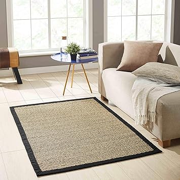 Amazon Com Chesapeake Seagrass Area Rug With Black Border 40 X60 Furniture Decor