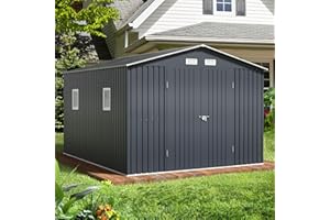 Breezz Outdoor Storage Shed 10 x 12 ft. Utility Tool Shed Metal Storage Garden Shed with Lockable Doors, Windows & Metal Frame Floor for Patio Storage, Nightblue