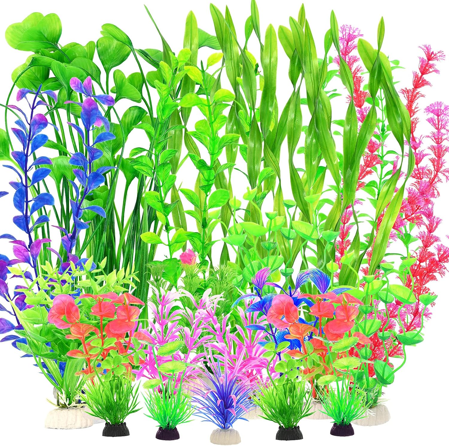 22 Pieces Artificial Aquatic Plants Assorted Color,Aquarium Plastic Plants Set, Large Aquarium Fish Tank Plants, Lifelike Fake Aquatic Plants Aquarium Decoration, Simulation Hydroponic Plants