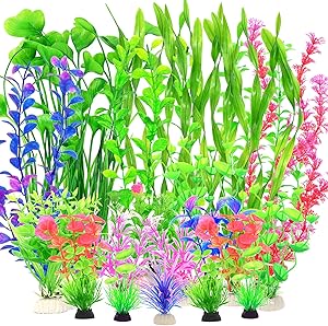 22 Pieces Artificial Aquatic Plants Assorted Color,Aquarium Plastic Plants Set, Large Aquarium Fish Tank Plants, Lifelike Fake Aquatic Plants Aquarium Decoration, Simulation Hydroponic Plants