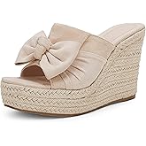 PiePieBuy Womens Platform Espadrilles Slip On Wedge Sandals Bow Tie Open Toe Slides Shoes
