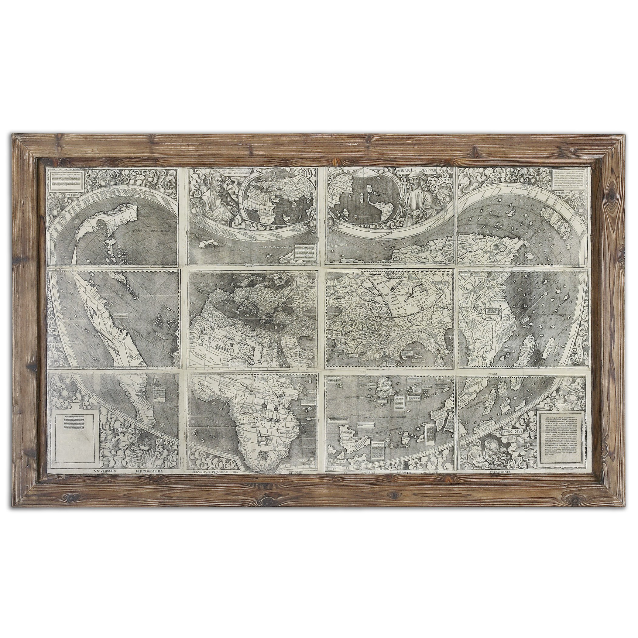 Diva At Home 71" Antique-Style World Map Oil Reproduction Print Framed Wall Art