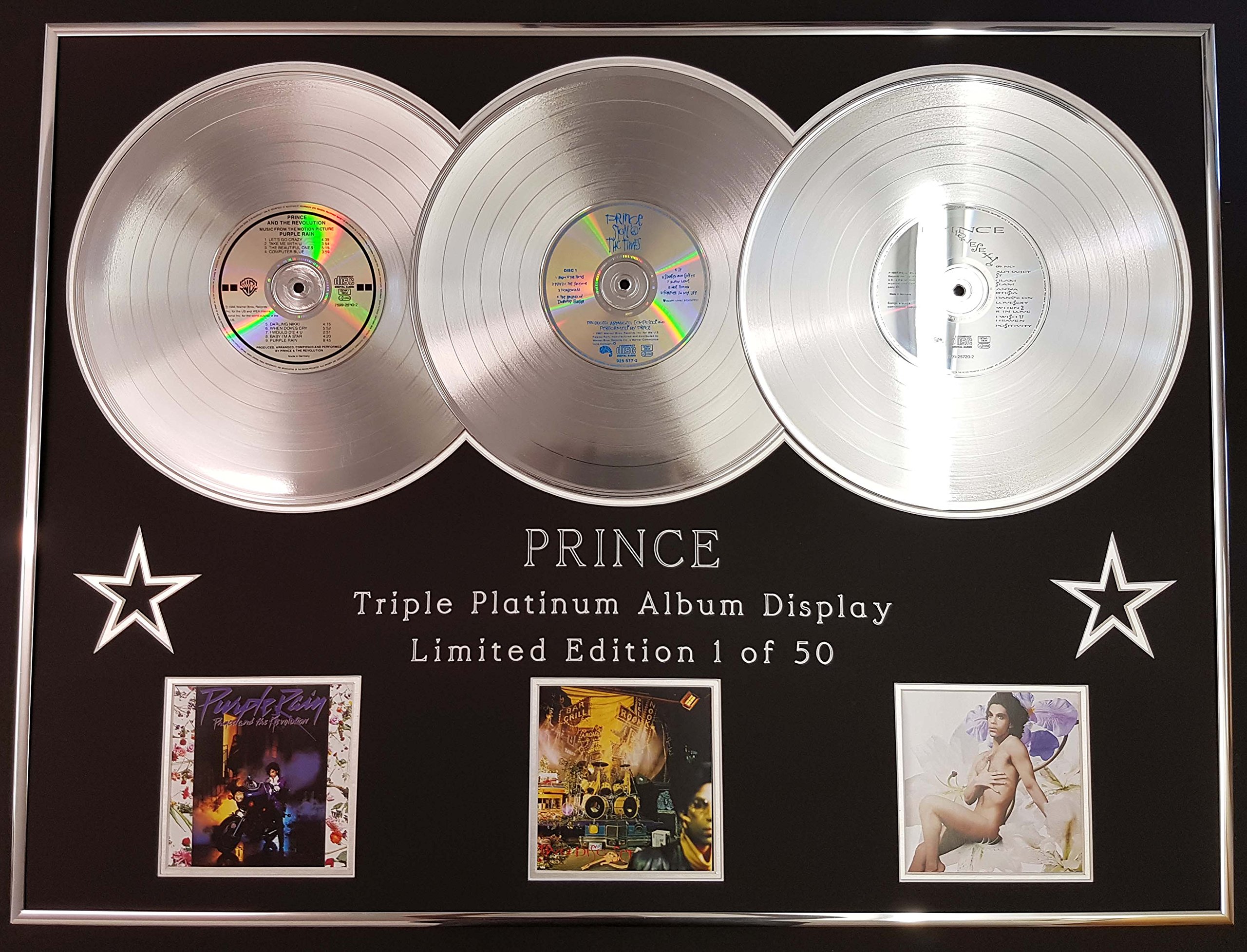 PRINCE/TRIPLE PLATINUM ALBUM DISPLAY/PURPLE RAIN + SIGN 'O' THE TIMES + LOVE SEXY/COA