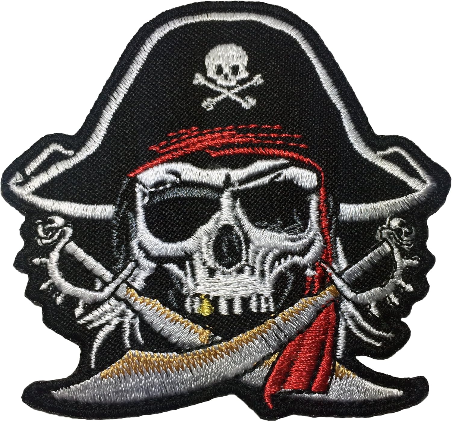 Papapatch Pirate Skull Captain Ghost Cross Swords Red Turban Hat Outlaws Embroidered