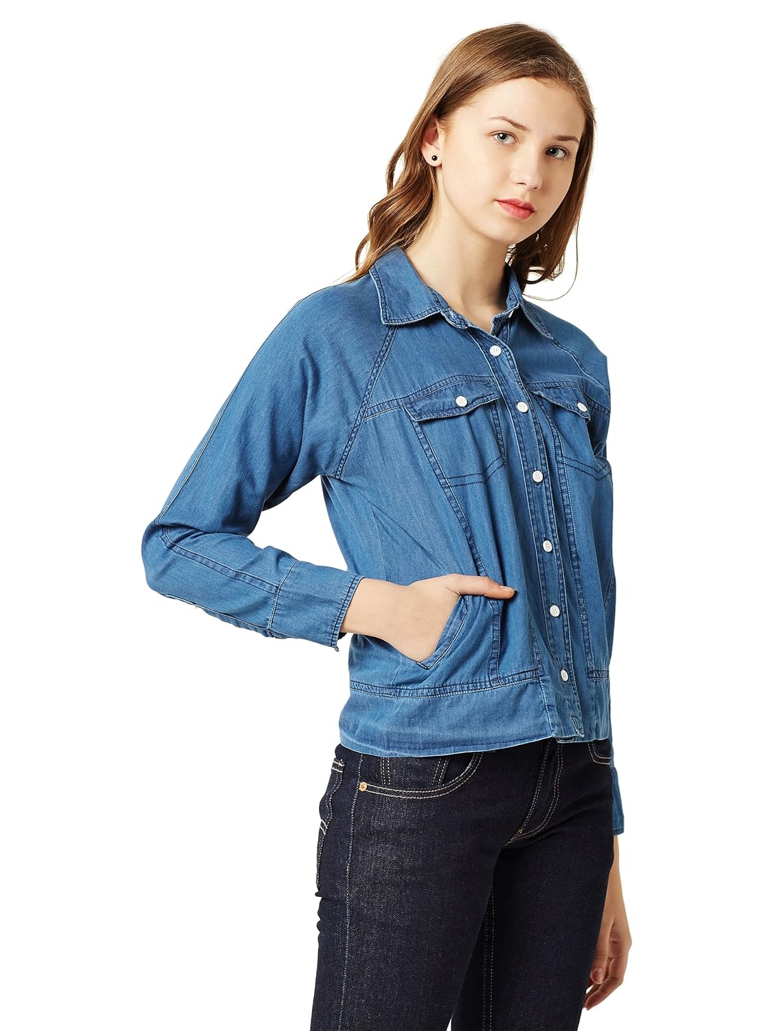 miss chase women's blue denim bomber jacket