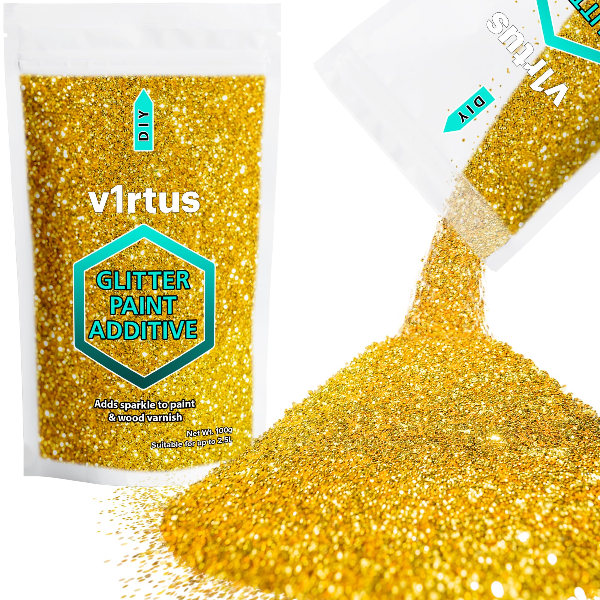 Gold Glitter Paint Additive 100g | Sparkle Glitter Paint for Walls Interior Exterior, v1rtus
