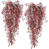 RECUTMS Vine Plant Fake 4 Pcs Ferns Artificial Plants Large Faux Hanging Plant Artificial Hanging Plants Wall Plants Fake Ivy Room Decor Home Garden Wedding Party Indoor Outdoor Decorations(Red 4P)