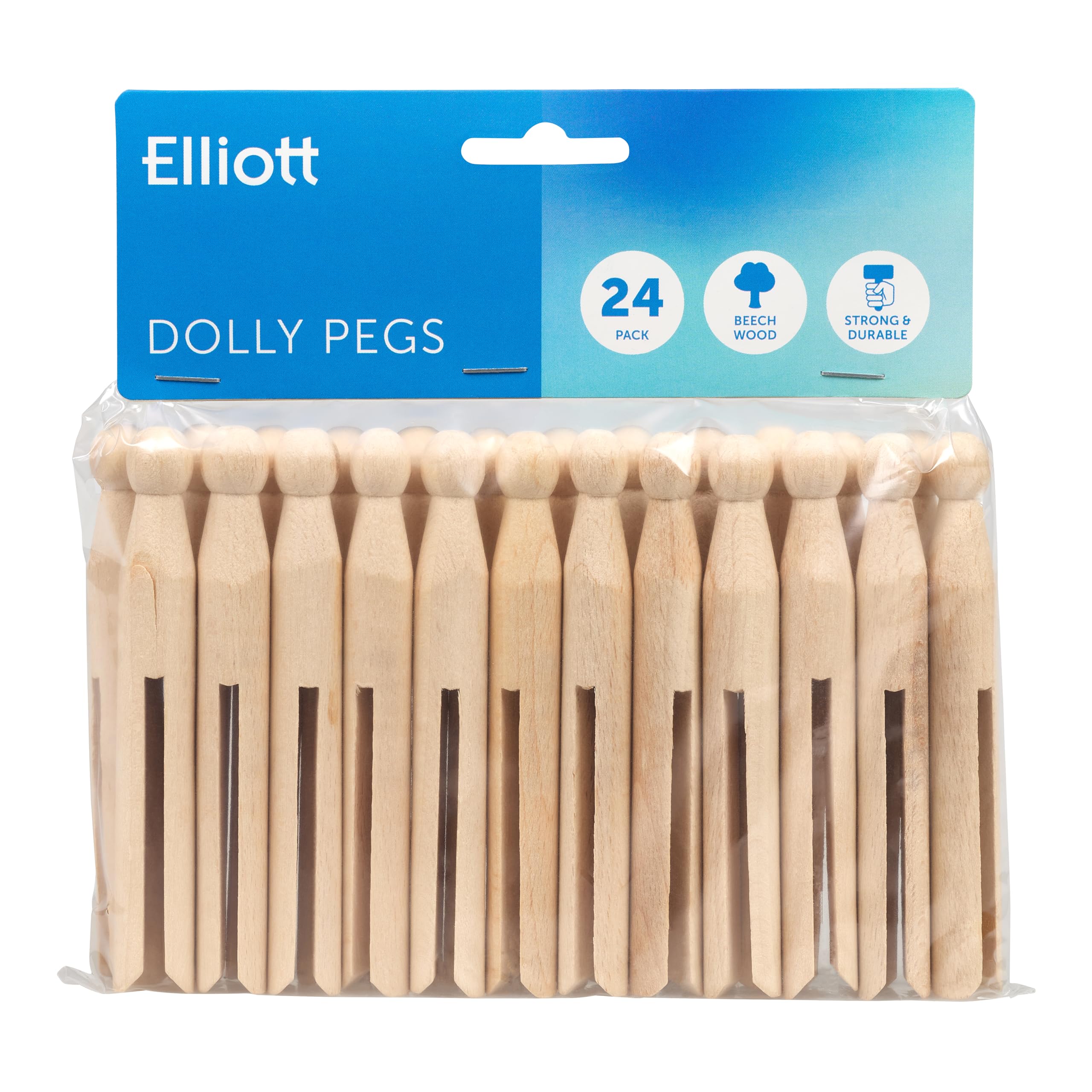 Elliott Traditional Beechwood Dolly Pegs, Pack of 24 Clothes Pegs, Perfect for Indoor and Outdoor Use and will Hold Clothing Without Leaving Marks, Ideal for Crafting