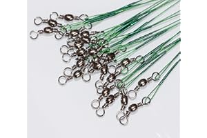 LAXYGO 50pcs Fishing Wire Leaders Heavy Duty Nylon-Coated Fishing Line Wire Leaders with Swivels and Snaps 6inch Black/Green/Silver