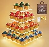 Jusalpha 4 Tier Square Cupcake Stand Serving Tray