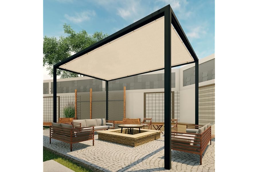 Patio 6' x 12' Sun Shade Cloth with Grommets, Outdoor Shade Sail Pergola Shade Cover Canopy, UV Block Privacy Screen Fabric with Straight Edge for Garden Deck Backyard Porch, Beige