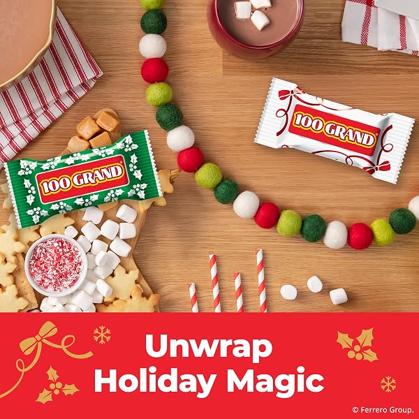 100 GRAND MINIS, MINI-SIZE MILK CHOCOLATE HOLIDAY CANDY BARS WITH CARAMEL, INDIVIDUALLY WRAPPED FOR GIFTING AND SHARING, 9.2 OZ