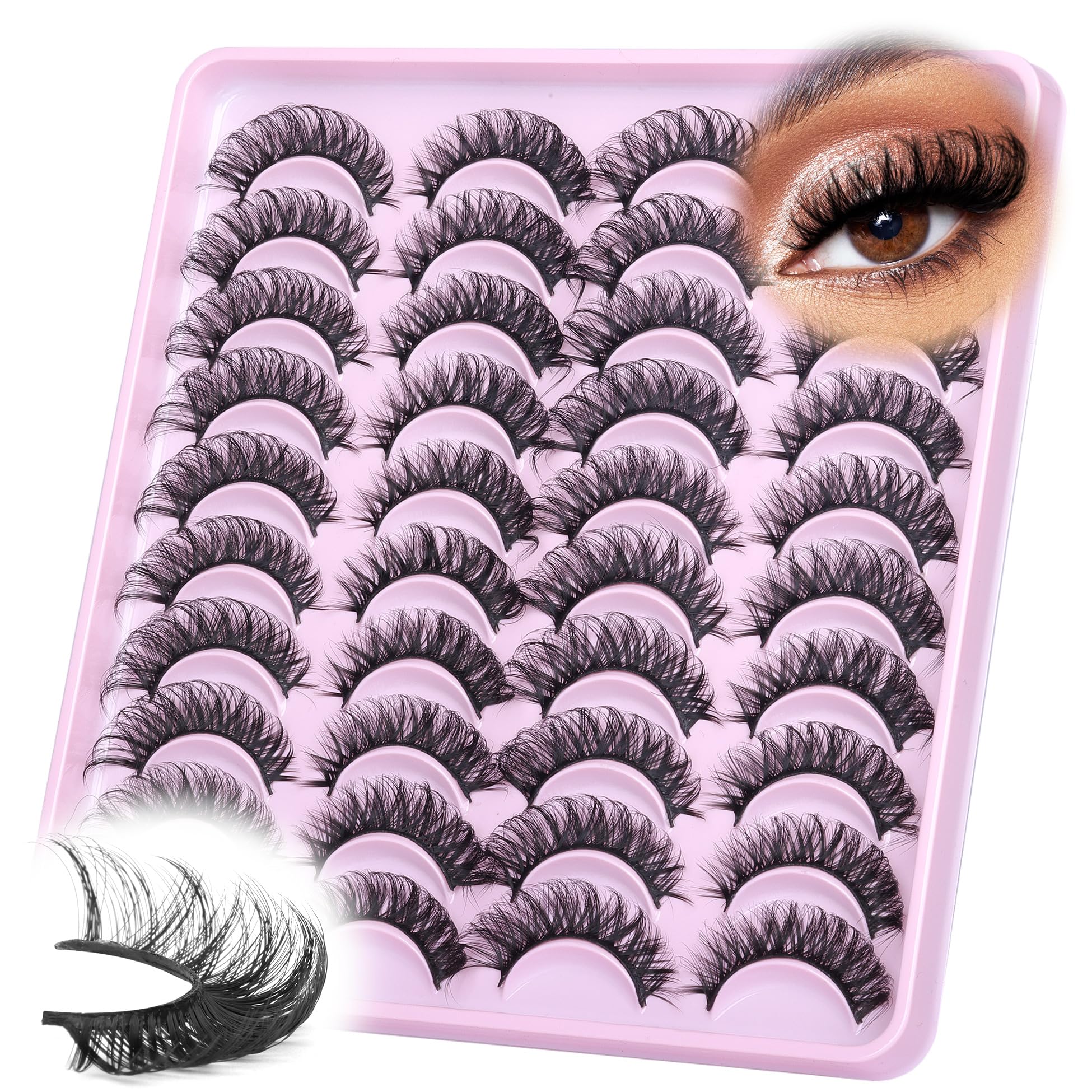 Photo 1 of 20 Pairs False Eyelashes Natural Lashes Cat Eye D-Curly Wispy Eyelashes Fake Eyelashes Natural Eyelashes Wispy Lashes 8-15MM False Lashes by Lvmixwig.