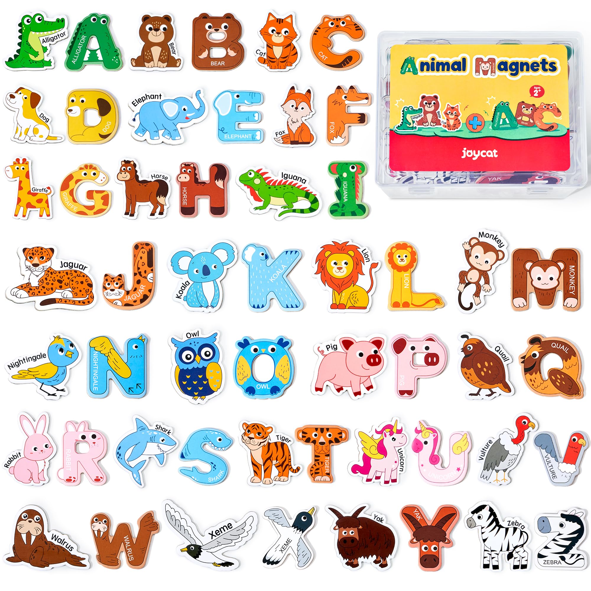 JoyCat Wooden Fridge Magnets for Kids, 26 Cute Animals & Uppercase Letters for Toddlers, Magnetic Alphabet Refrigerator Toys, Fun Educational Learning Gifts for Preschool 2 3 4 5 Years Old