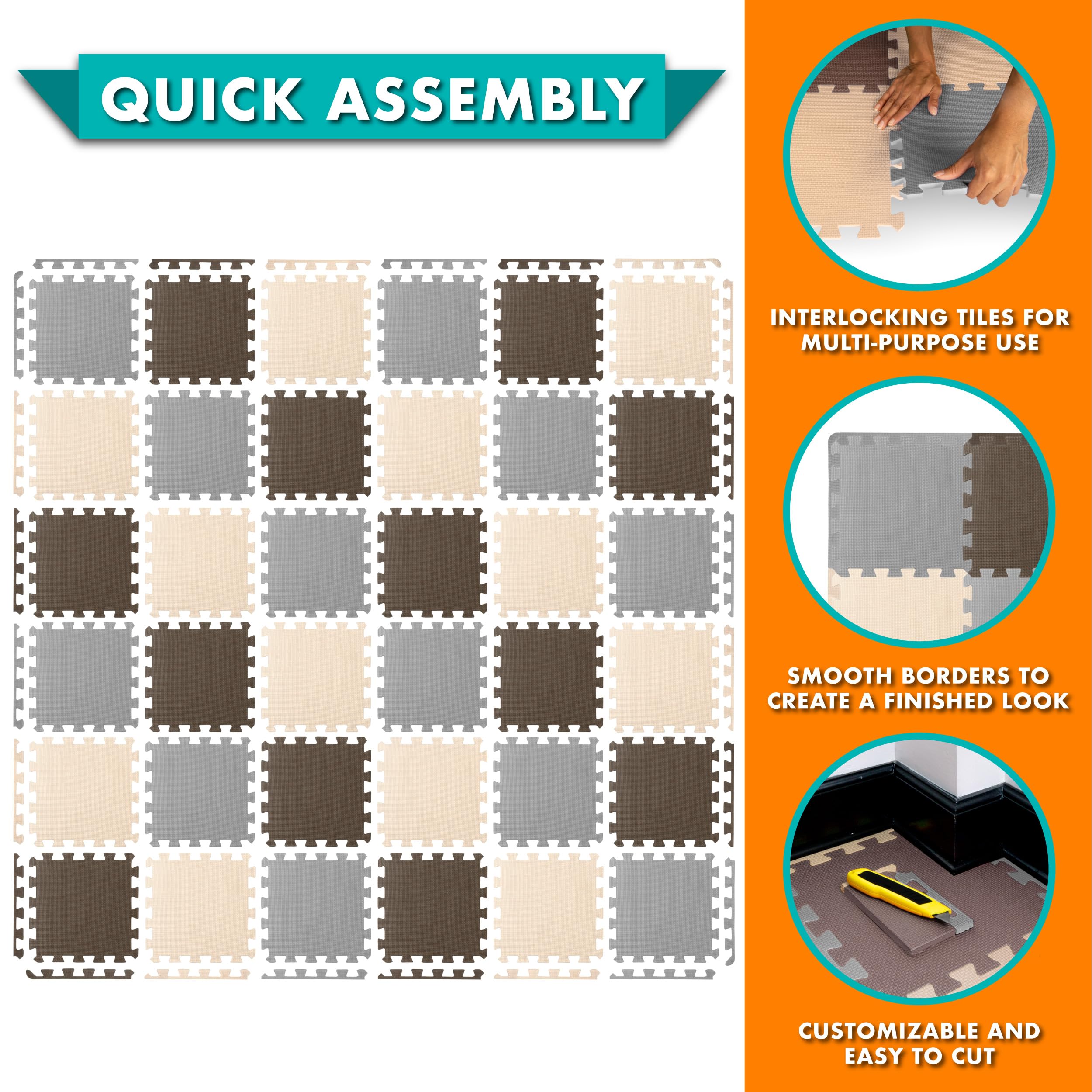 Prosource For Children Mua ProSource Foam Puzzle Floor Play Mat for Kids and Babies with Solid ...
