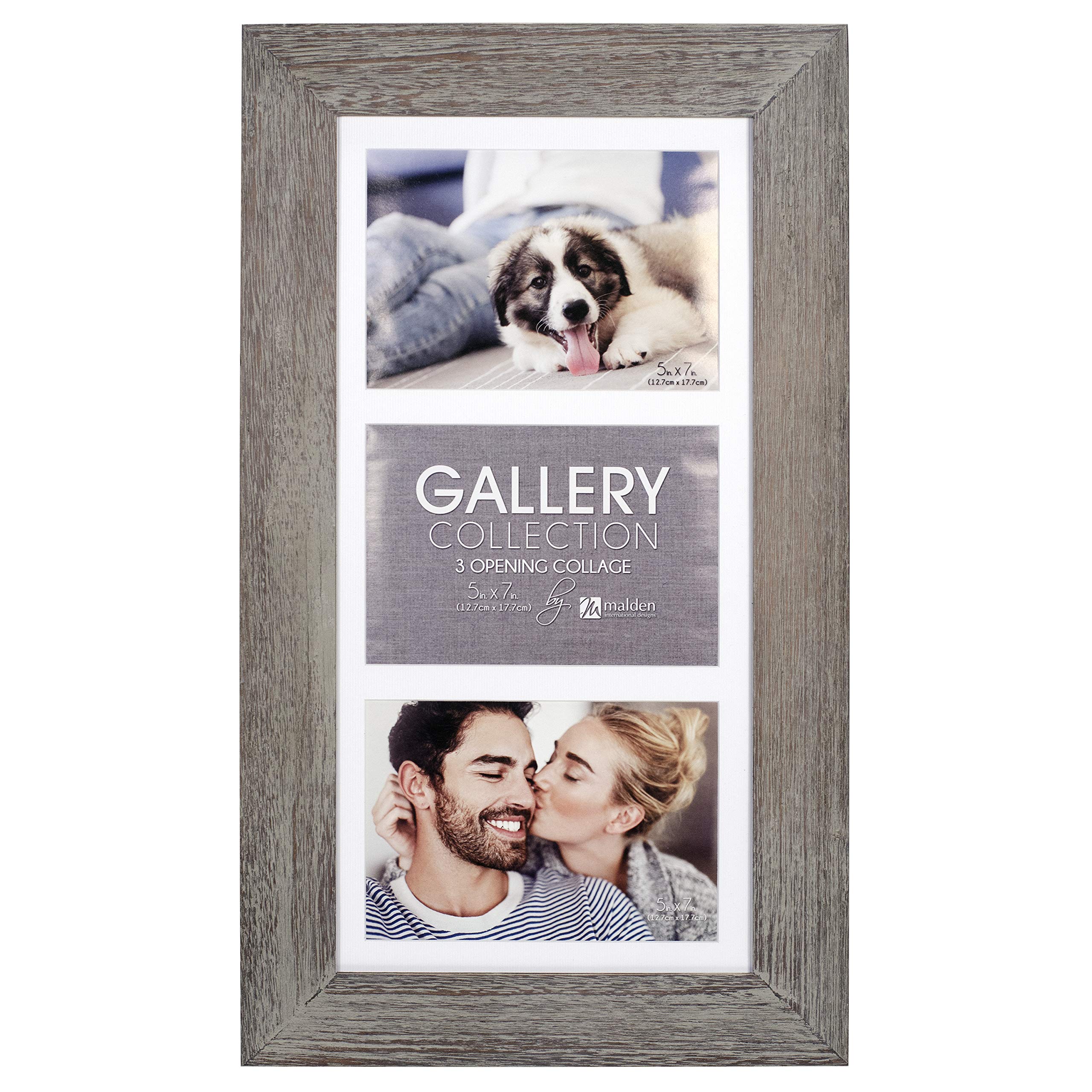 Malden International Designs Manhattan Distressed Mat Picture Frame, 3 Option, 3-5x7, Gray — image 1