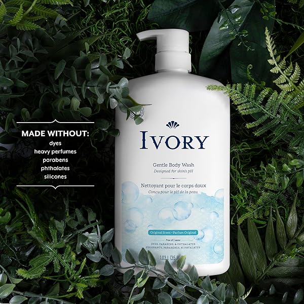 IVORY BODY WASH, DESIGNED FOR THE WHOLE FAMILY, GENTLE FORMULA, FREE OF DYES HEAVY PERFUMES PARABENS PHTHALATES & SILICONES, ORIGINAL SCENT, 35 OZ