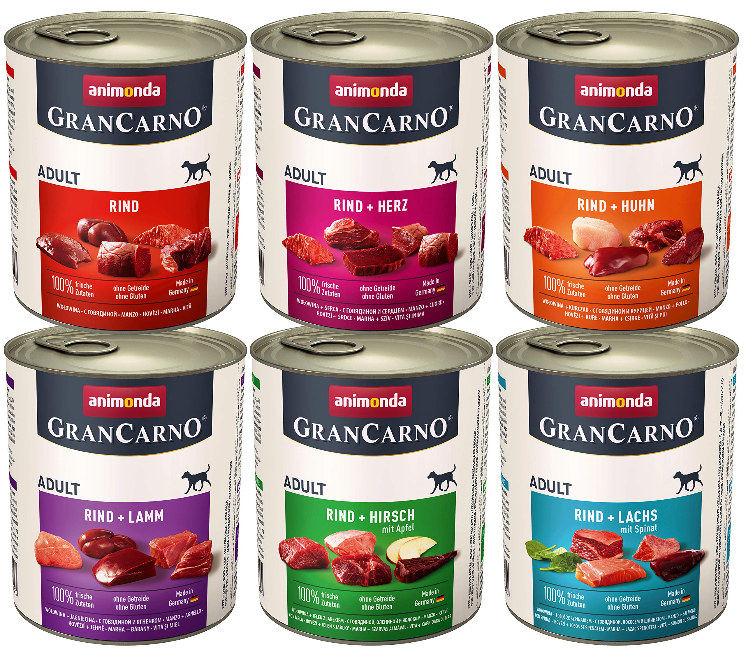 Animonda Dog Food GranCarno Trial Pack 6 x 800g Cans Mix 1, 1-Pack (1x 4.8kg / 10.58lbs)