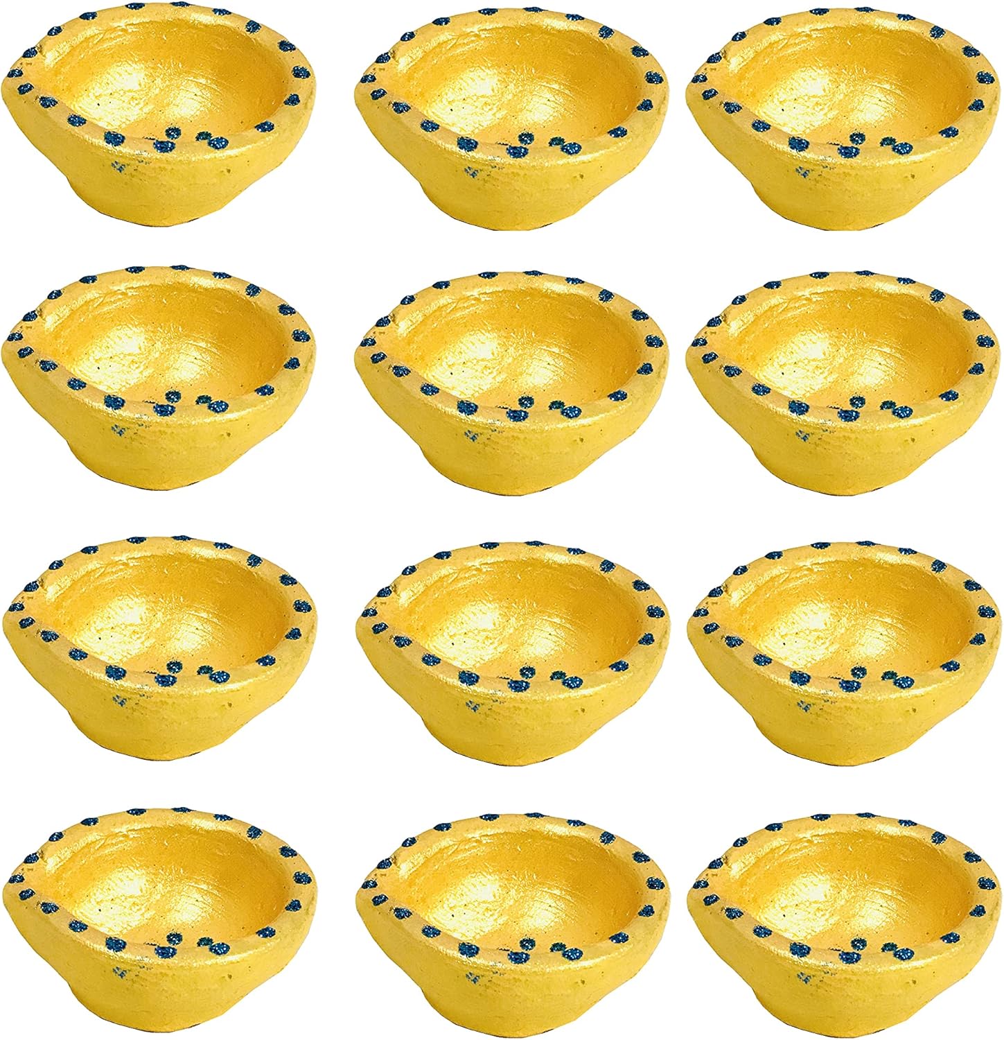 Oil Lamps & Accessories - Clay Diya Diwali Dia with Cotton Wicks for Puja Clay Diyas for Diwali Pooja Indian Decor Navratri/Navaratri Pooja Diwali Decor Puja Items Indian Decorations Dia- 2.1 inch Pack of 12 (KUNARED-016)