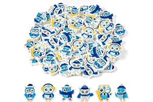 Haooryx Christmas Winter Owl Erasers - 60pcs Cute Owl Mini Erasers Bulk Kids Novelty Winter Owl Pencil Erasers Cartoon Animals Desk Pet Student Homework Rewards Classroom Prizes Holiday Party Gifts