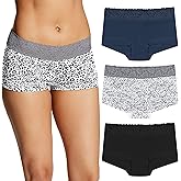 Maidenform Women's Underwear Boy Shorts Pack, 3-Pack, Stretch Cotton Underwear Women Pack, Comfy Boy short Panties for Women