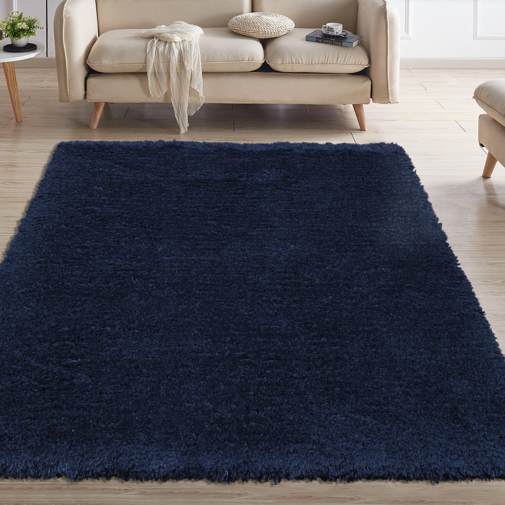 Sweet Home Flokati Collection Shag Area Rug, 5'3" x 7', Navy