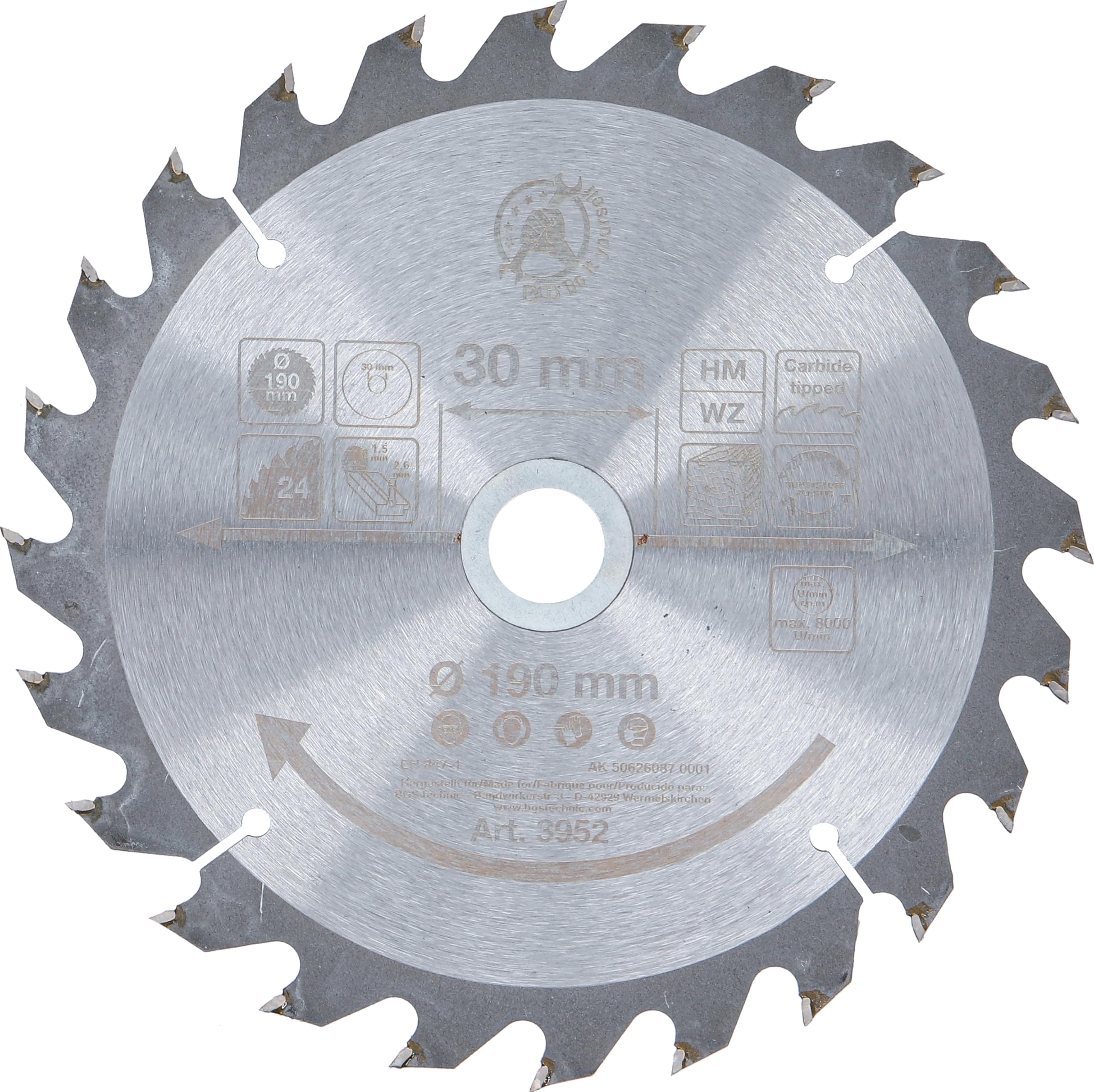 BGS Diy 3952 | Carbide Tipped Circular Saw Blade | Ø 190 x 30 x 2.5 mm | 24 teeth