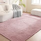 Amazon Basics Fluffy Washable Area Rug, Shaggy Carpet for Living Room, Bedroom, 5' W &times; 7' L, Pink