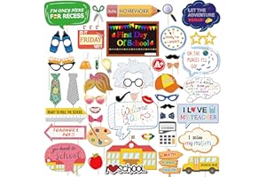 Konsait 46Count Back to School Photo Booth Props, First Day of School Welcome Decorations,Apple Pencil Stationery Chalkboard Decor for New Grade Celebrating Classroom Kindergarten Party Supplies