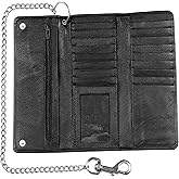 Jackets 4 Bikes HERITAGE Men’s Motorcycle Chain Wallet – Premium Cowhide Leather RFID Tri-Fold Biker Wallet with Heavy Duty Chain, Long Credit Card & Cash Organizer for Truckers Hunters AllBlack