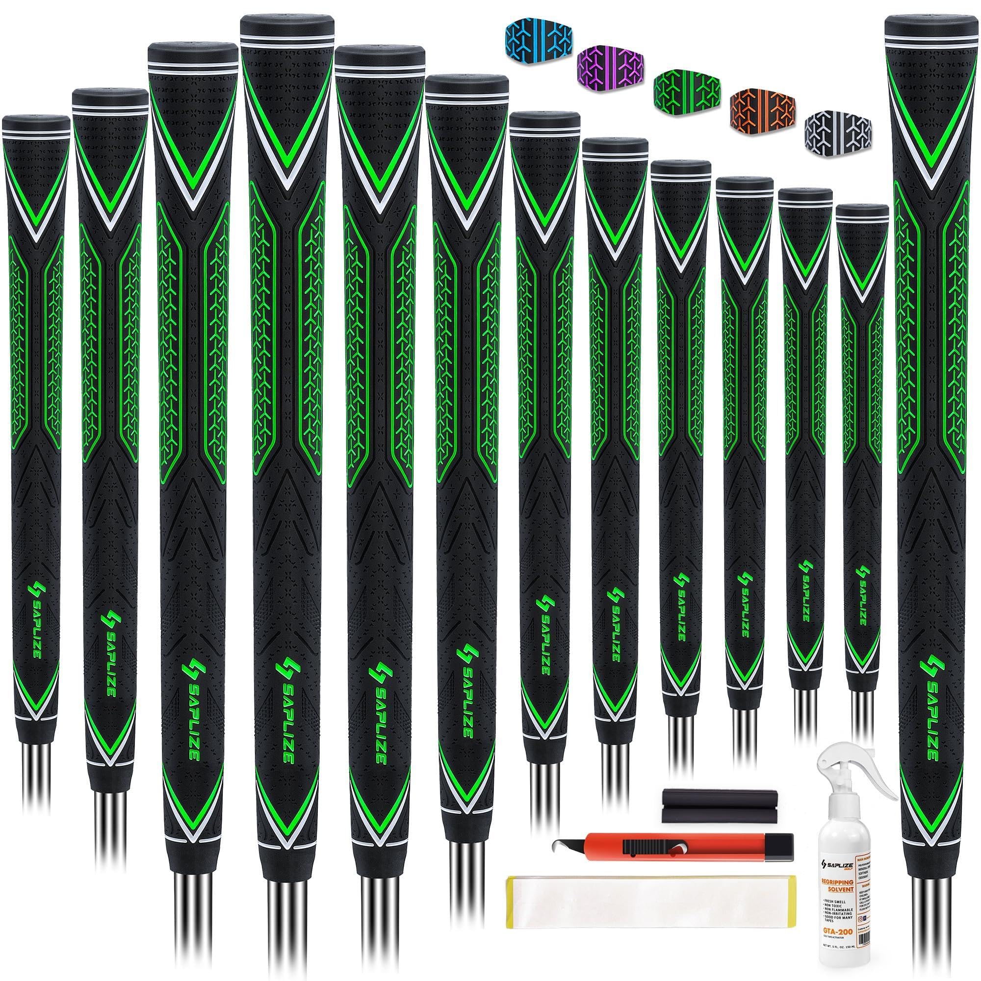 Photo 1 of SAPLIZE CC10 Golf Grips 13 Pack, High-Performance Rubber, Non-Slip, Shock Absorption, Jumbo Sizes, 13 Grips with Full Regripping Kit, Green