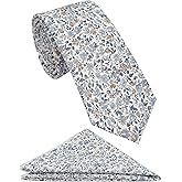 ZENXUS Mens Casual Skinny Floral Tie Combo Set with Flower Pocket Square 2½" Cotton Necktie Hand Made