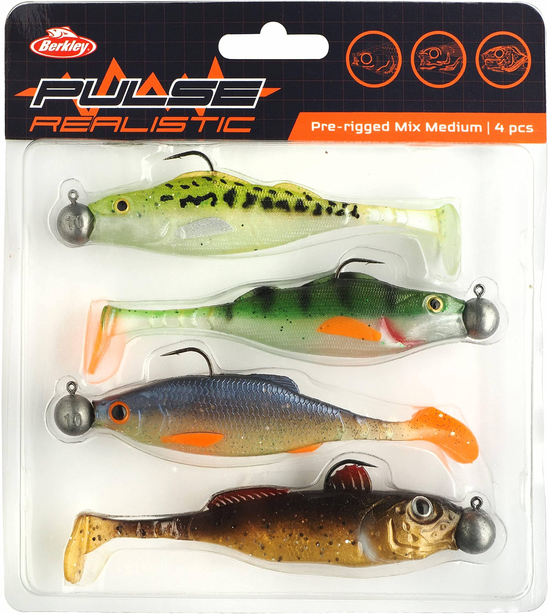 Berkley Pulse Realistic Mix, Fishing Hook, Soft Lures, PredatorFishing, Ideal for Catching Pike, Perch and Zander, Chosen by Berkley Pro Anglers, Great Gift For Lure Anglers, Unisex, Assorted, Medium