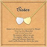 C-leen Sister Heart Necklace Gift for Women - Meaningful Sister Jewelry with Message Card, Silver & Rose Gold Heart Pendant Birthday Valentine’s Day Gift for Her