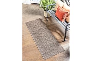 Unique Loom Collection Casual Transitional Solid Heathered Indoor/Outdoor Flatweave Area Rug (2' x 6' 1" Runner, Light Brown/Ivory)