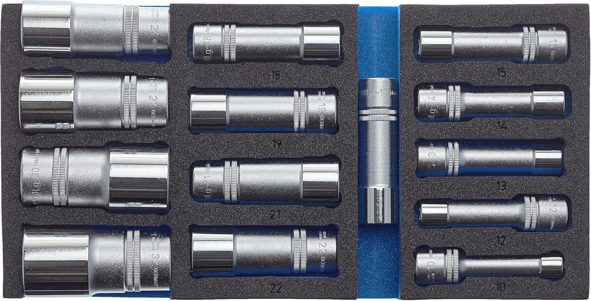 Hazet Socket Spanner Set 163-459/15, Square Hollow 12.5 mm (1/2 inch), External Hexagonal Traction Profile, Number of Tools: 15.