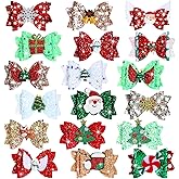 Riceshoot 18 Pcs Christmas Bow Clips Glitter Sequined Gold Silver Hair Pins Santa Snowflake Holiday Hair Accessories Xmas Tree Reindeer Bow Barrettes for Women Birthday Gifts