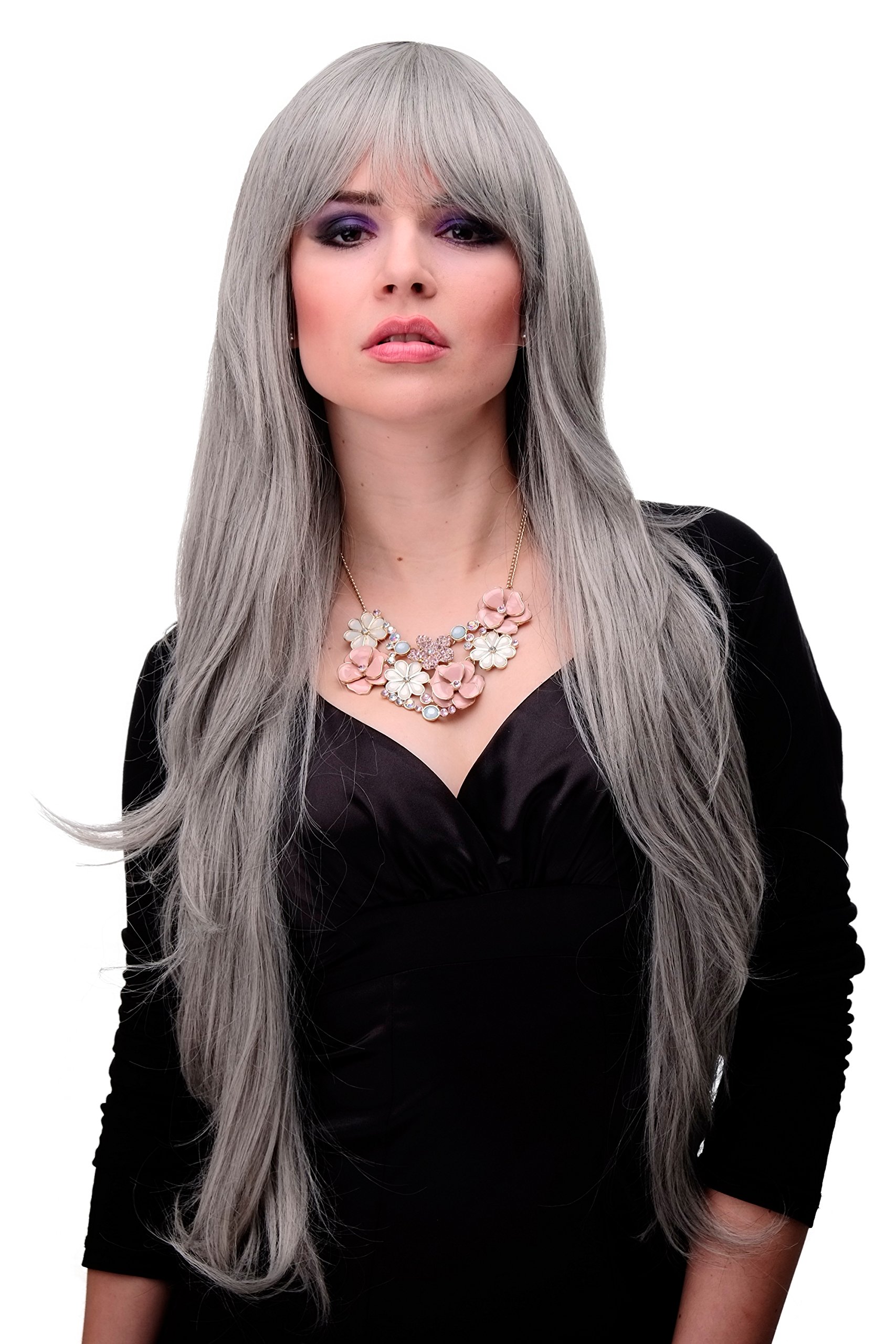 WIG ME UP 6311-51 Lady Quality Wig Cosplay extremely long voluminously layered long finge bangs (can part to side) bright silver grey