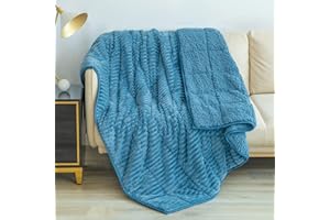 Uttermara Sherpa Fleece Weighted Blanket for Adults, 15lbs Striped Ribbed Fuzzy Bed Blanket, Ultra Cozy Sherpa and Super Soft Flannel Throw Twin Full Size Blanket for Sofa Bed, 48" x 72" Slate Blue