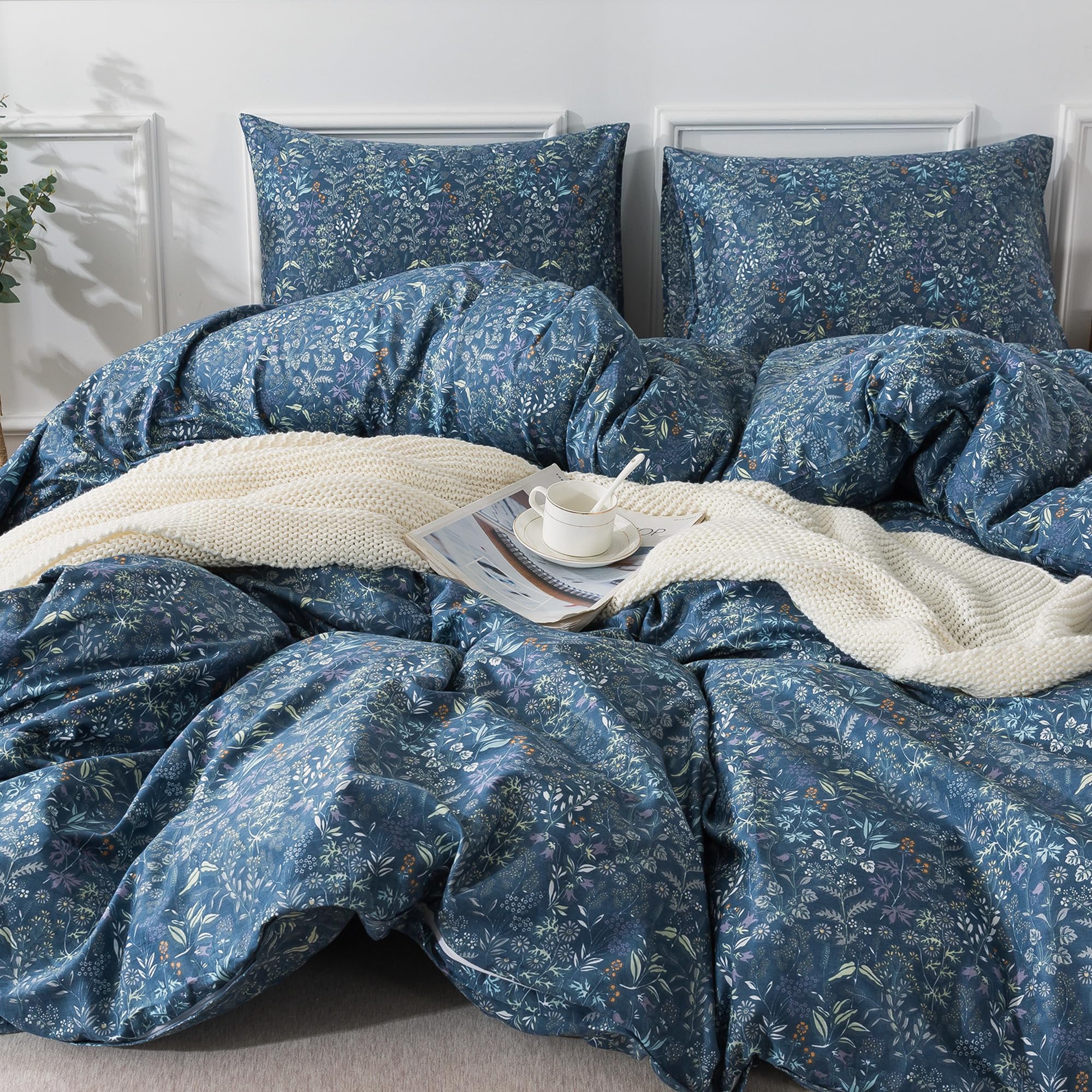 Photo 1 of HoneiLife Duvet Cover Queen Size - 100% Cotton Comforter Cover Floral Duvet Cover Sets, Breathable Bedlinen Set with Zipper Closure & Corner Ties,3-pcs Wildflower Comforter Cover Sets