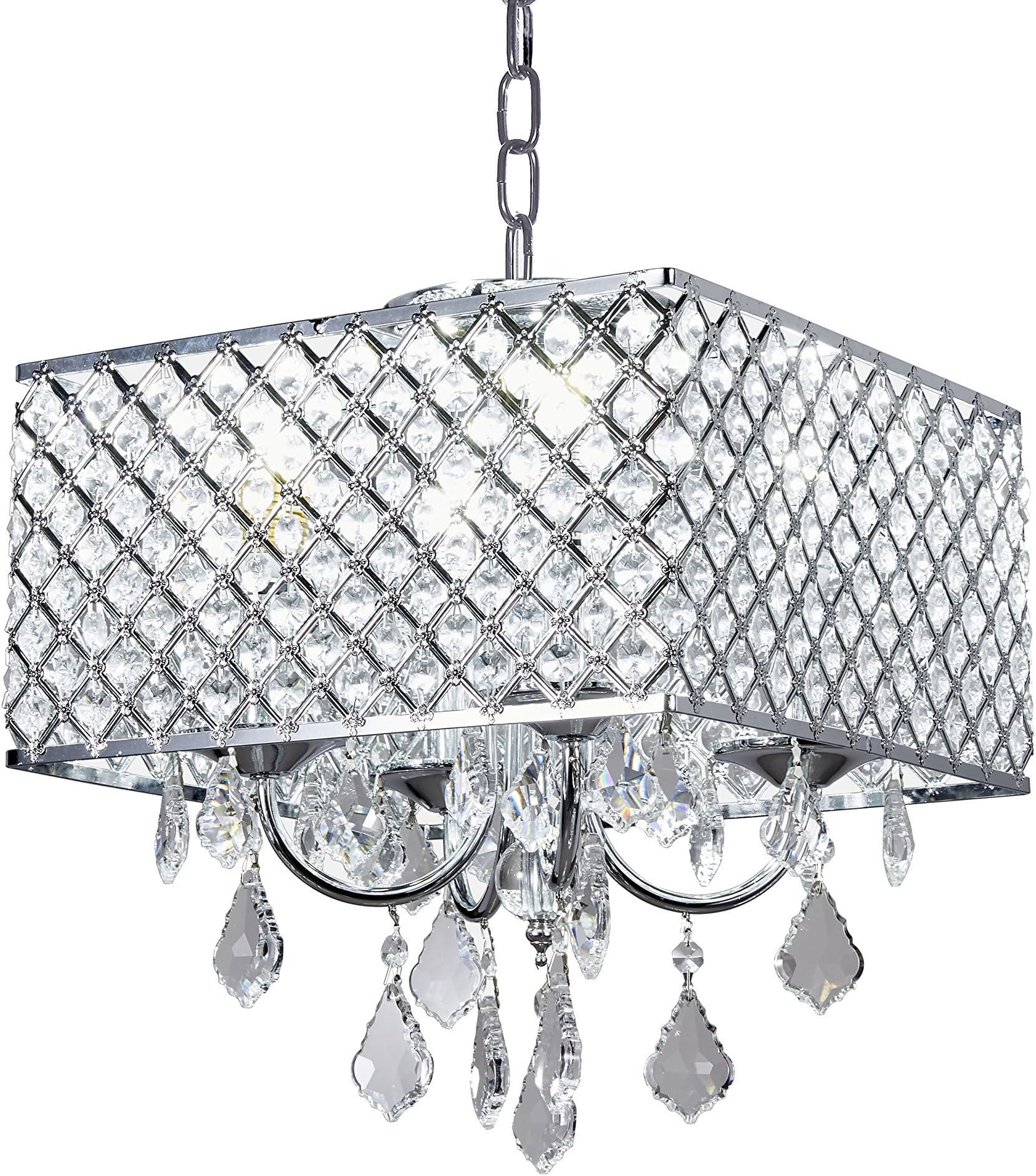 Broadway Silver Classic Crystal Chandeliers Modern Lamps Pendant Light Ceiling Fixture, BL-AAG/D-4L-W12 Silver