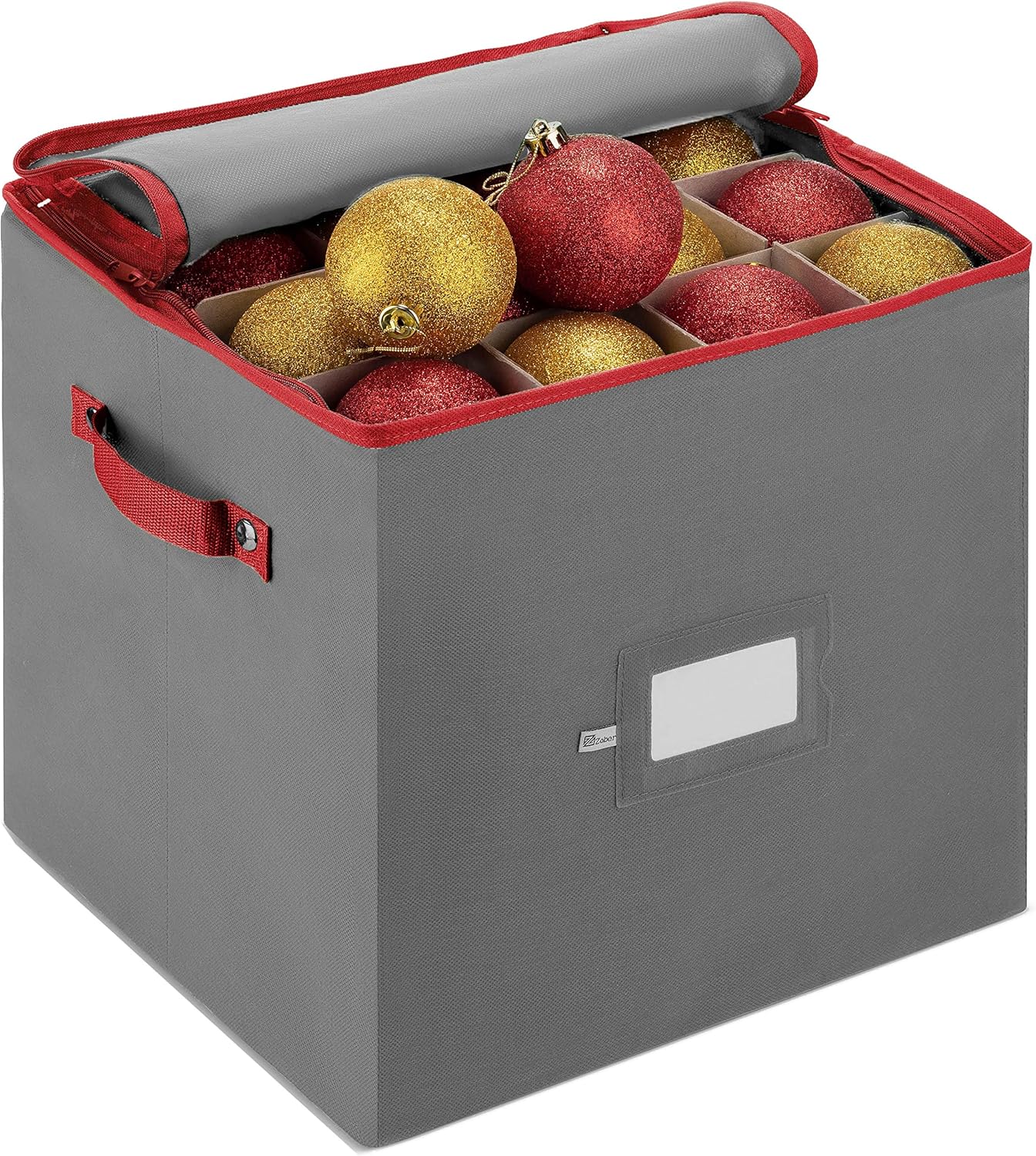 Christmas Ornament Storage Box with Double Zippered Closure & Handle