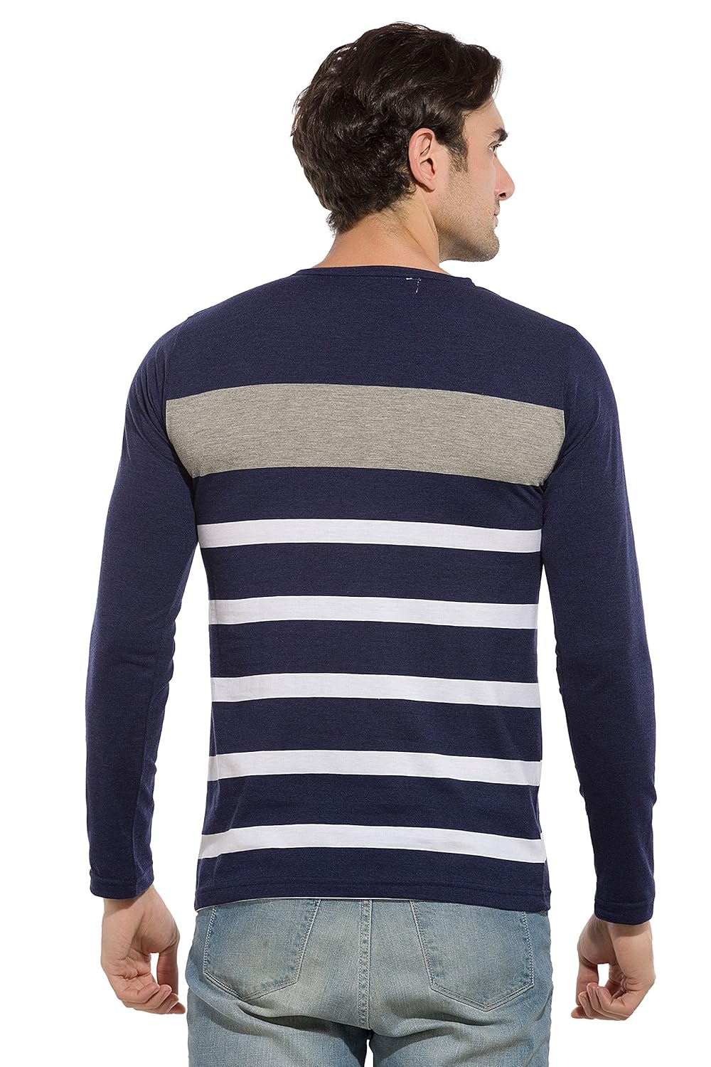 alan jones men's cotton full sleeves striped t-shirt