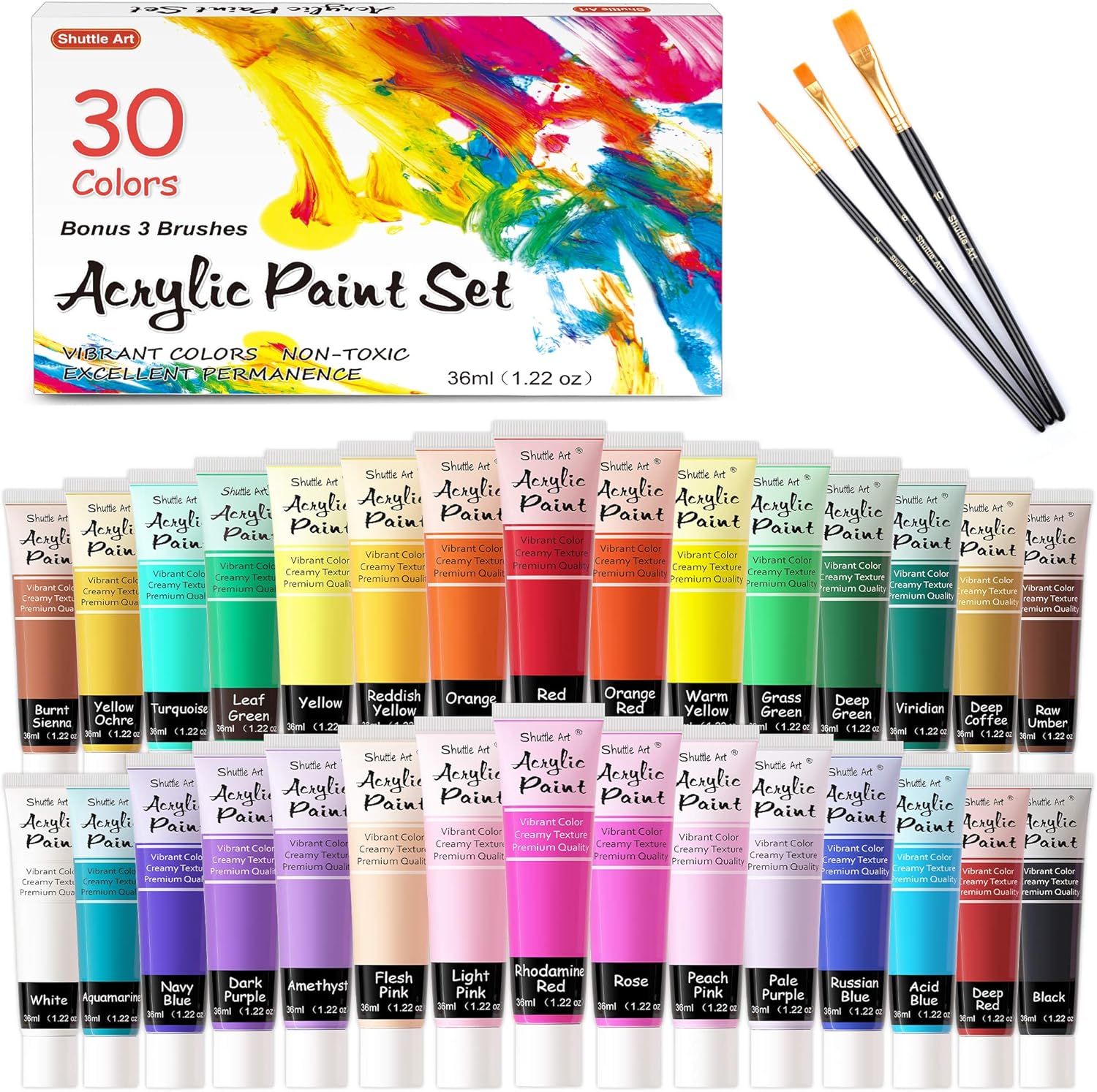 Acrylic Paint Set, Shuttle Art 30 Colors Acrylic Paint in