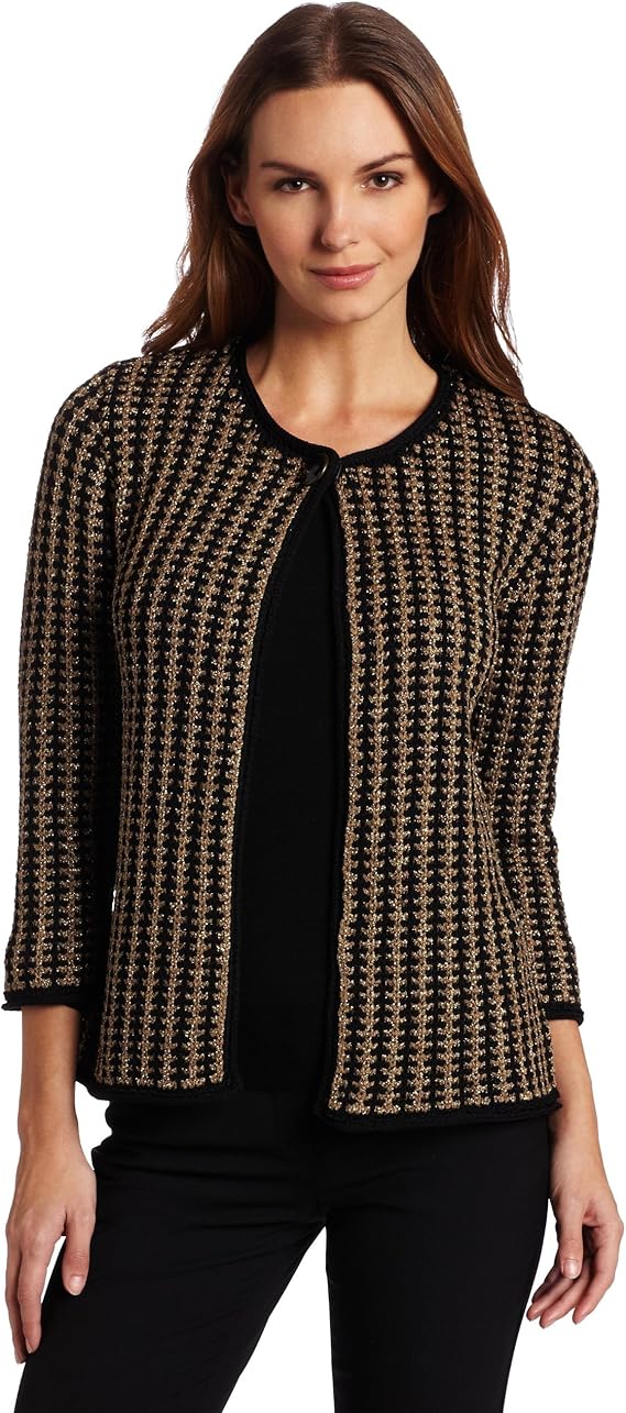 Jones New York Women's Jewel Neck Cardigan Sweater, Black Multi, X-Large at Amazon Womenâs 