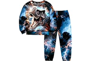 ADIFUN Boys Clothes T-Rex Dinosaur Clothes for Boys Round Neck Hoodedless Sweatshirt + Pants with Pockets Fall Winter Outfits