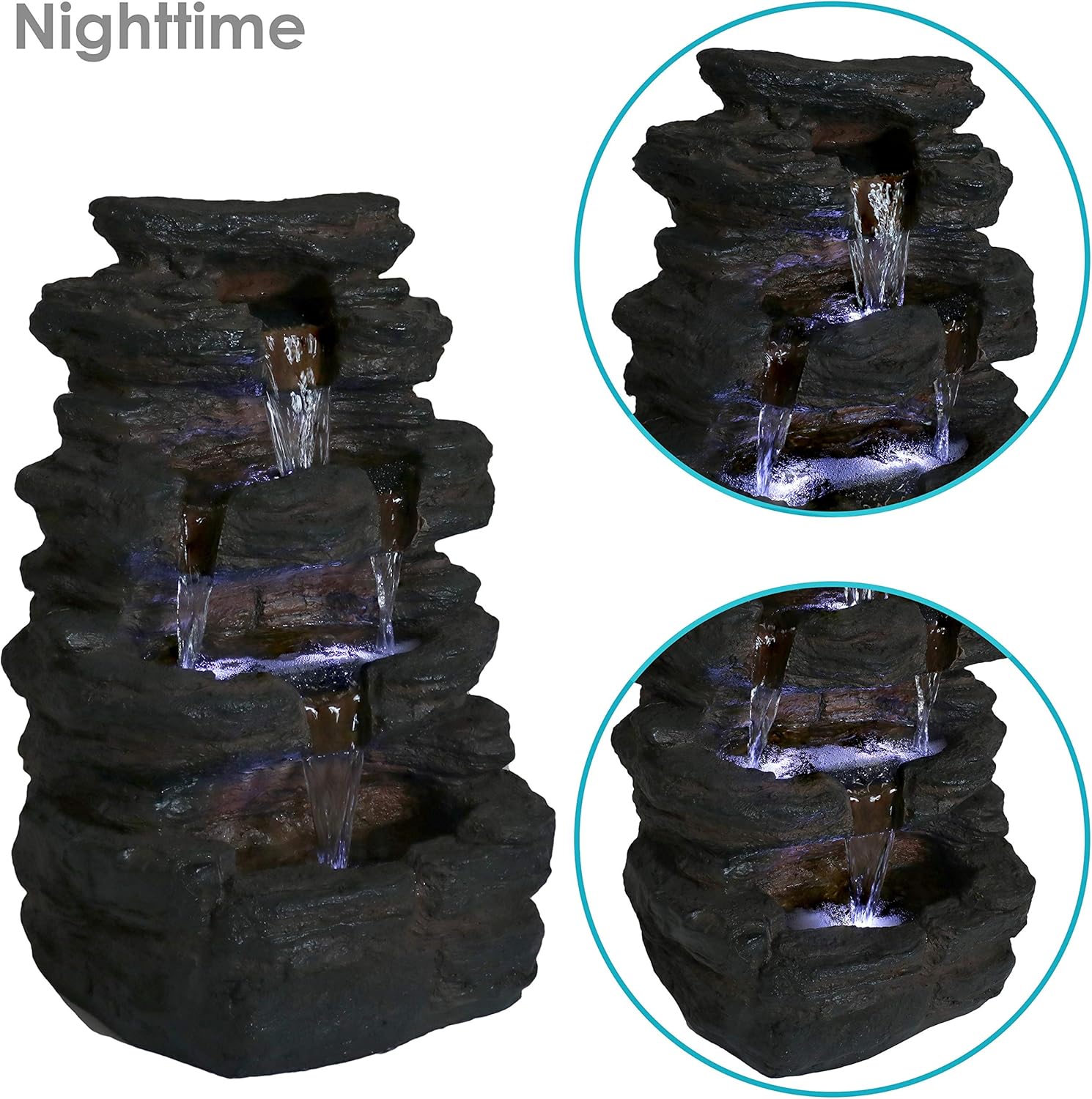 Sunnydaze Tumbling Falls Rock Style Outdoor Water Fountain with LED Lights - Corded Electric - Garden, Patio and Lawn Decor - Outdoor Waterfall Feature - 21-Inch: Kitchen & Dining
