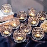 DARJEN Clear Votive Candle Holders Set of 24- Round Glass Candle Holders Bulk for Tea Light Candle, Diamond Texture Candle Votives for Wedding Centerpiece, Living Room &amp; Home Table Decor